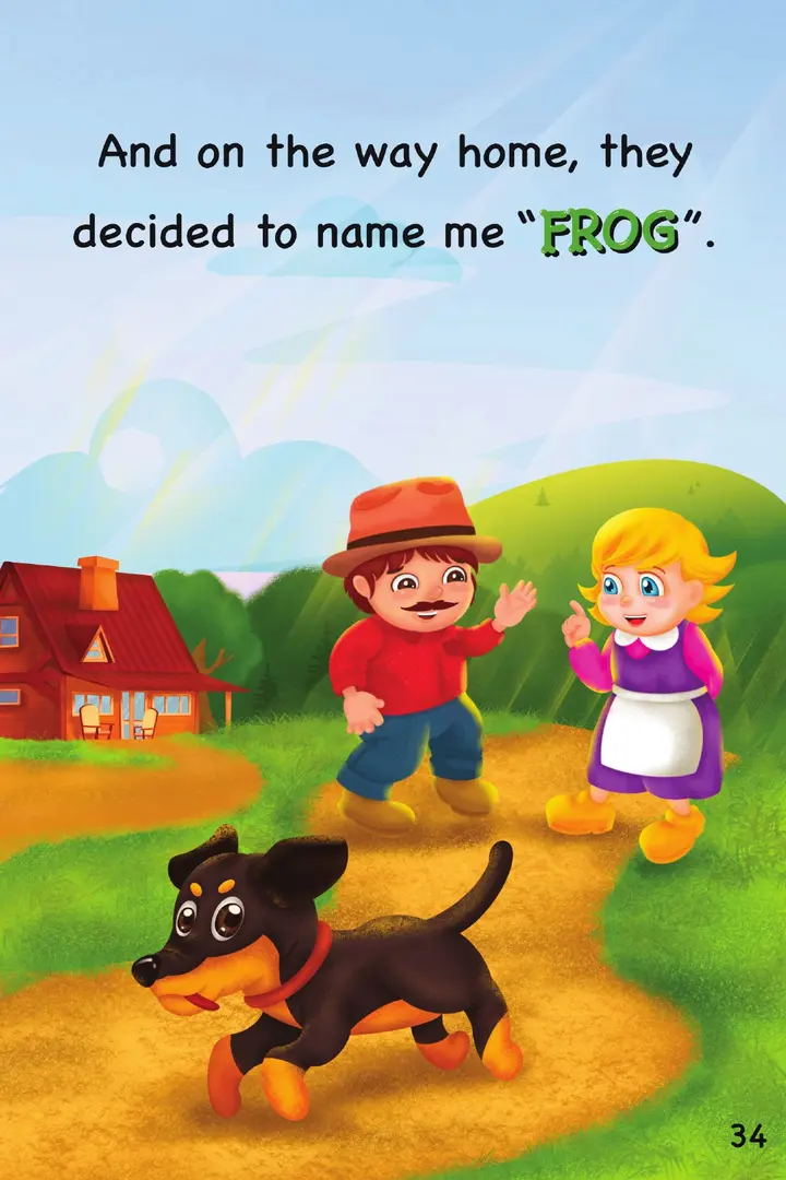 Original book page showing Frog happily returning home with his family